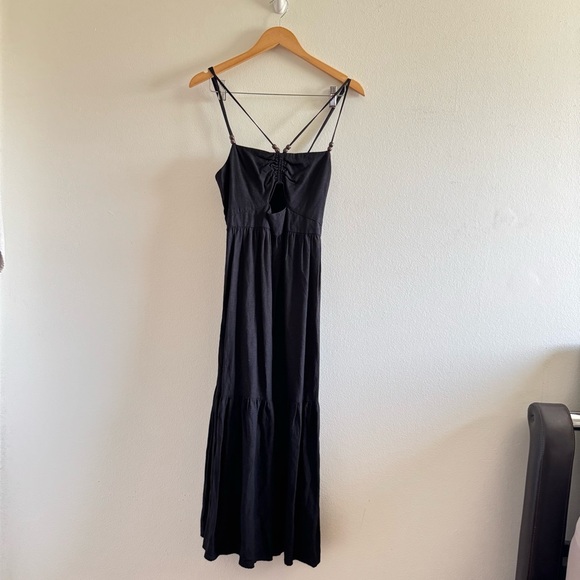 Jason Wu Black Linen Cut Out wooden Bead Strap  Midi Dress size Small - Picture 3 of 11